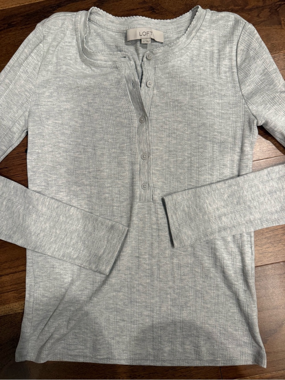 LOFT Light Gray Zip-Up Henley Sweater